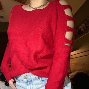 Zenana Outfitters Red Sweater w/ Slits